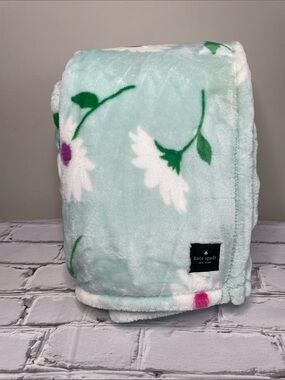 kate spade mint green floral plush throw